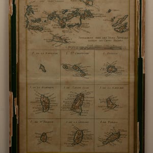 Original 1780s Antique Map – Bonne “Isles Antilles” (No. 49) – Hand-Colored, Framed