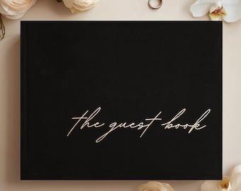 Guest Book - Guest Book for Wedding Reception or Other Occasions - Elegant Linen Hardcover Perfect Keepsake for Sign-Ins & Polaroids - Black