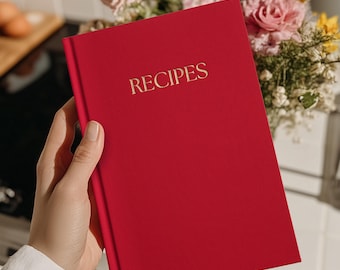 Recipe Book - Hardcover Recipe Book to Write in Your Own Recipes - Recipe Journal - 100+ Pages - Gold Embossed - Red - Keepsake Gift.