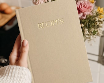 Recipe Book - Hardcover Recipe Book to Write in Your Own Recipes - Recipe Journal - 100+ Pages - Brown - Beige - Keepsake Gift.