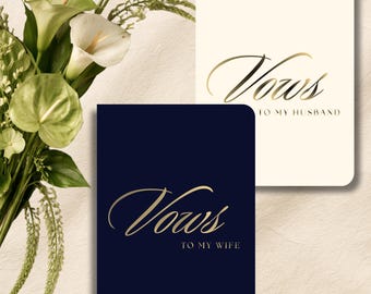 Vow Books His and Hers – Wedding Vow Book, 24 Lined Pages, Soft Touch Cover with Gold Foil, 5.5 x 4 Inches Navy & White