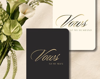 Vow Books His and Hers – Wedding Vow Book, 24 Lined Pages, Soft Touch Cover with Gold Foil, 5.5 x 4 Inches Black & White