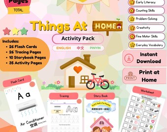 Bilingual Activity Pack | English Chinese Mandarin | Screen-Free Kids Ages 3-5 | Printables