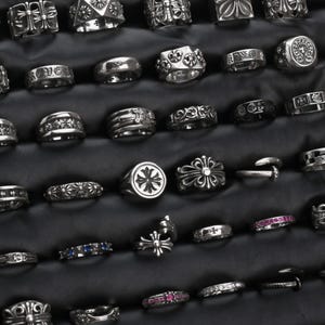 シルバーヴィンテージフォーエバークロスフラワーリング誕生日ゴシックデザインジュエリーパーティークリスマスギフト