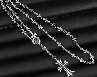 Silver Cross Pendant Necklace • Gothic Punk Adjustable Unisex Jewelry • Idea Gift