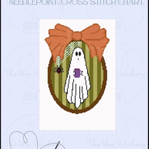 needle point chart/cross stitch chart, spooky,quirky,ghost,autumn, Halloween  digital pdf download pattern 18count canvas