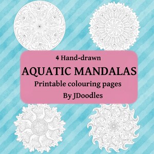 Aquatic Mandalas by JDoodles, printable colouring pages, for adults and teens, PDF