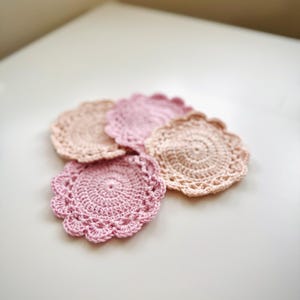 Handmade Crochet Doily Coasters - Set of 4 | Soft Beige Round Cotton Coasters