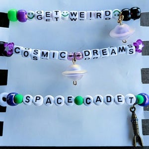 3 Pack Space Themed Kandi Bracelet, Get Weird Cosmic Dreams Space Cadet Bracelets, Celestial Rave Jewelry Set, EDM Festival Accessory, PLUR