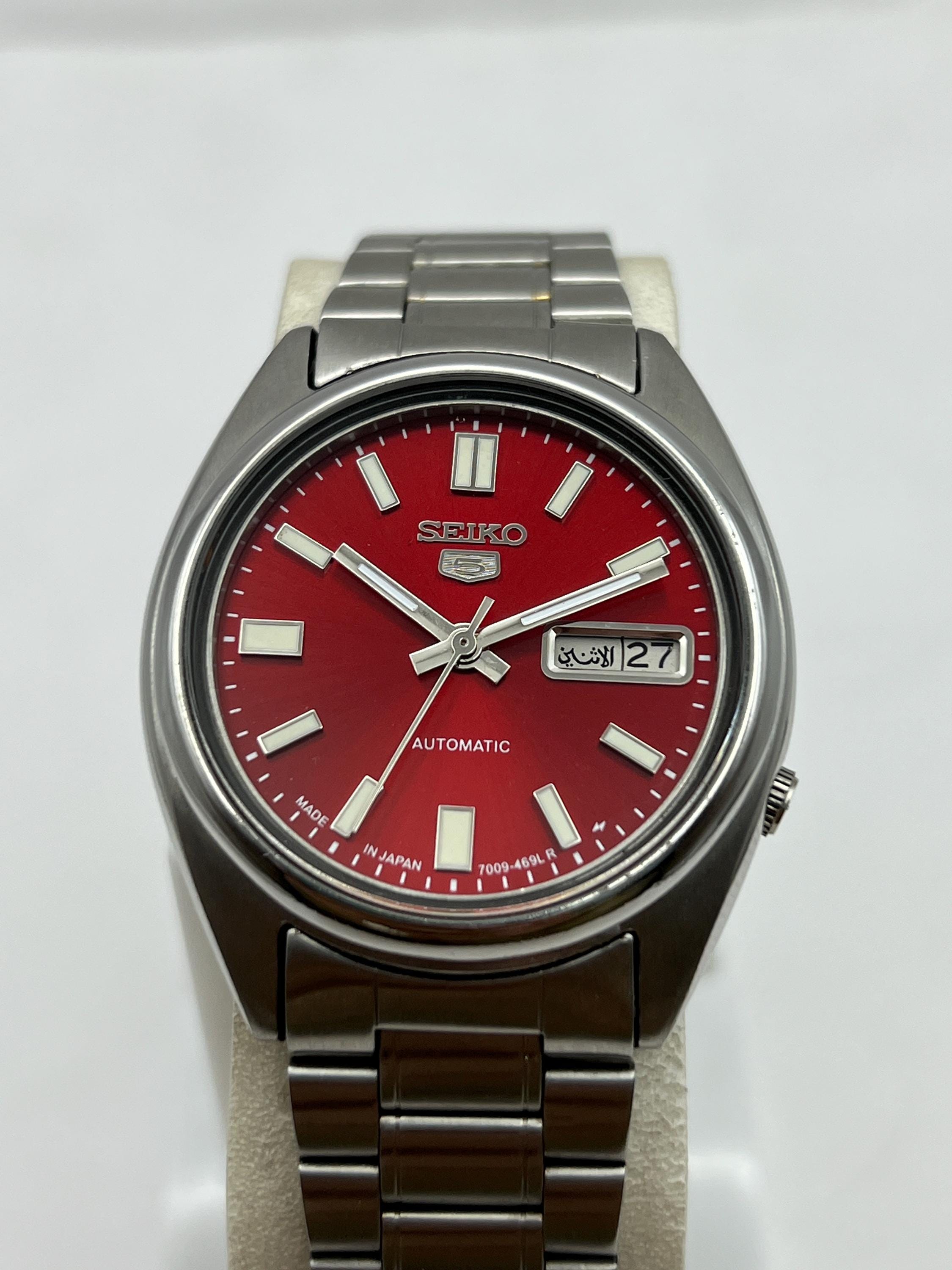 SEIKO 5 SNXS79 Beauty Red Sunburst Dial Automatic 21 Jewels MEN'S