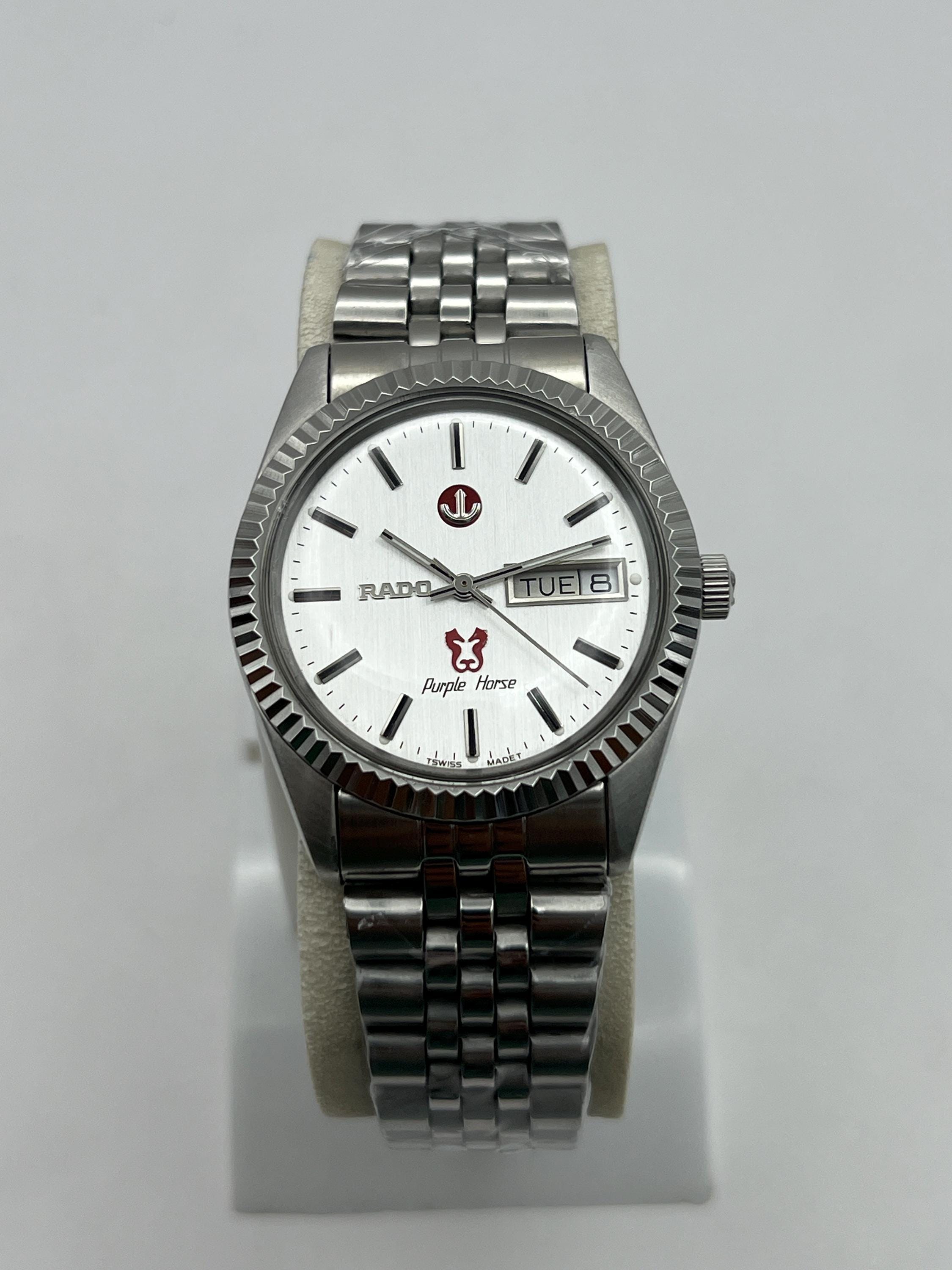 Vintage Rado Purple Horse White Dial Wrist Watch for Men's