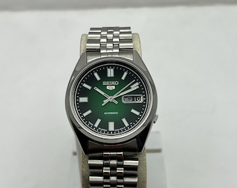 Vintage Seiko 5 Automatic Watch, Green Sunburst Dial, Japan Made