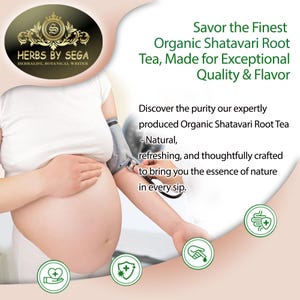 May include: Image features text: "Savor the Finest Organic Shatavari Root Tea, Made for Exceptional Quality & Flavor." A person's arm is being examined with a stethoscope. The image also includes the text: "Discover the purity our expertly produced Organic Shatavari Root Tea - Natural, refreshing, and thoughtfully crafted to bring you the essence of nature in every sip."