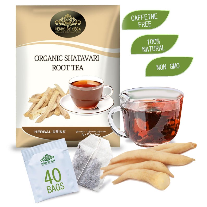 Shatavari Root Herbal Tea Bags – Women’s Wellness Tea – Caffeine Free Adaptogenic Drink – Traditional Ayurvedic Botanical