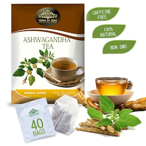 Ashwagandha Tea Bags – Herbal Adaptogen Tea, Relaxation & Daily Wellness Drink, Caffeine Free Botanical Herbal Tea