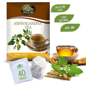 Ashwagandha Herbal Tea Bags – Adaptogenic Relaxation Tea – Stress Support – Caffeine Free – Evening Calm Wellness Drink