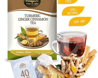 Turmeric Ginger Cinnamon Tea Bags | Natural Herbal Tea | Detox & Digestion Wellness Blend | Caffeine-Free
