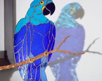 Vitrail Tiffany : élégante branche en fer avec assortiment de feuillages, fleurs et oiseaux