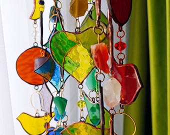 Guirlande de vitrail fait main, décoration de fenêtre style Tiffany, attrape-soleil en perles de verre colorées, décoration d'intérieur vibrante, cadeau unique d'art en verre