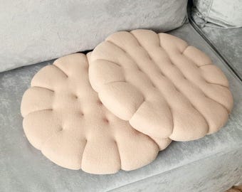 Lot de 2 coussins de chaise en forme de cookie/Tapis de chaise fait main/Oreiller rond/Oreiller en forme de cookie/Coussin biscuit en polaire douce