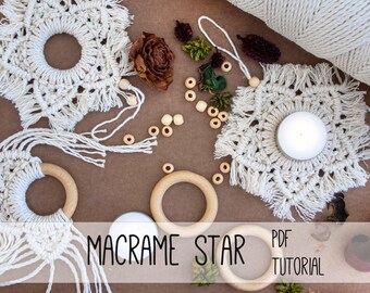 Motif étoiles en macramé, motif en macramé, tutoriel en macramé, ornement en macramé, PDF en macramé, instructions en macramé, flocon de neige en macramé