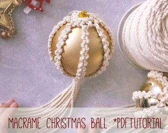 Boule de Noël en macramé, tutoriel PDF, modèle en macramé pour débutant, bricolage en macramé, tutoriel en macramé, ornement en macramé, décoration en macramé