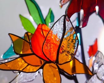 Branche de fleur verticale 3D, Vitrail 3D