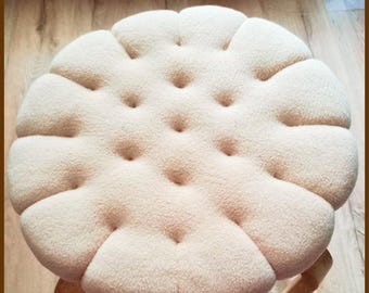 Coussin d'assise en forme de biscuit/Coussin de chaise fait main/Oreiller rond/Oreiller en forme de biscuit/Coussin biscuit en molleton doux