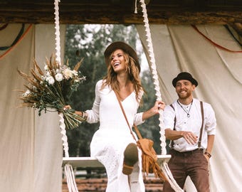 Balançoire en macramé, arbre en bois, balançoire adulte, arbre de balançoire, bohème balançoire, balançoire d'extérieur, balançoire de mariage, balançoire, macramé, décoration de mariage