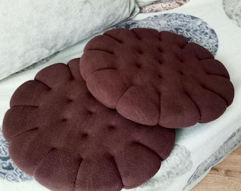 Lot de 2 coussins d'assise en forme de biscuit/Coussin de chaise fait main/Oreiller rond/Oreiller en forme de biscuit/Coussin biscuit en molleton doux