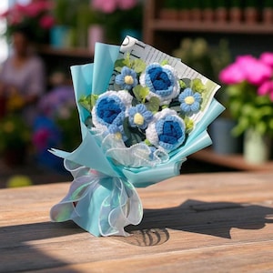 Crochet Flower Bouquet - Handmade Yarn Roses - Custom Artificial Flowers Gift for Her