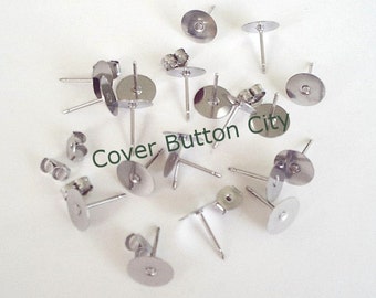 48 Pieces Stainless Steel 8mm Earring Posts With or Without Backs - 10.4mm Long