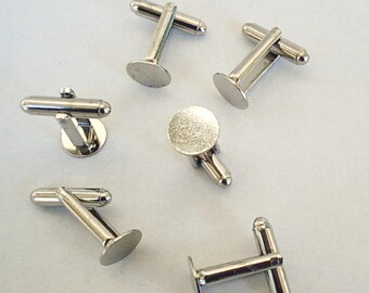 12 Cuff Links with Glue Pad 10mm Silver Tone