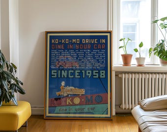 Poster del drive-in diner Ko-Ko-Mo - Insegna al neon retrò / Arte automobilistica anni '50 (SENZA CORNICE, 3 dimensioni)