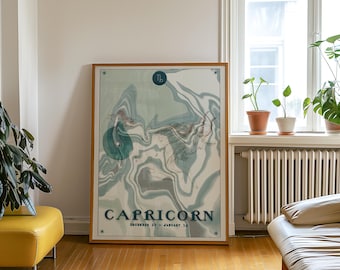 Póster de Capricornio (sin marco, 3 tamaños) / Arte mural astrológico / Impresión del horóscopo / Decoración de signos celestiales