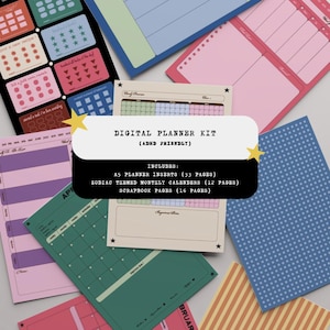 Digitalt planeringspaket - A5 ADHD-vänliga planeringsinlägg, stjärnteckenskalender och klippbokssidor | Allt-planeringspaket
