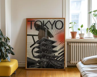Tokyo Cityscape Poster - Retro Japan Collage Print (UNFRAMED, 3 Sizes)