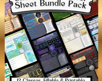 DnD Character Sheet Bundle: 12 Themed PDFs (Printable & Fillable), TTRPG, Subclass Inspired (3 page PDF)