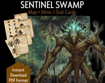 Printable DnD Swamp Encounter Kit – Sentinel Swamp, Battle Map, Minis, Stat Cards, TTRPG, DM Tool, Homebrew (PDF Download)