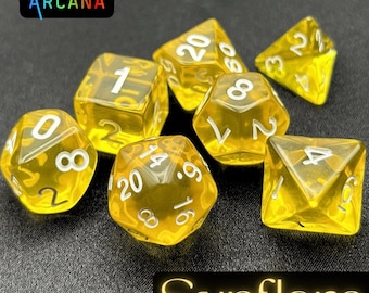 DnD Dice Set - Yellow | 7-pc Translucent Polyhedral Dice Set, DND Accessories, Tabletop Gift