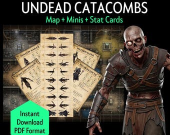 Kit imprimable D&D Undead Encounter - Catacombes, zombies, nécromancien, carte de bataille, figurines, cartes de statistiques, TTRPG, outil DM, homebrew (téléchargement PDF)