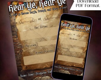 DnD Session Invite - Battle Arena | Printable & Fillable PDF, Campaign Invite, 3 File Sizes (5x7in, 8.5x11in, 1080x1920px Mobile)