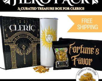 Cleric Hero Pack Gift Set | DnD Cleric Accessories Bundle | Dice, Notebook, Tumbler, Dragon Table Critter | Tabletop RPG Gift
