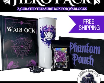 DnD Gift Set Bundle - Warlock | Dice, Pouch, Notebook, Tumbler, Dragon Table Critter | DnD Gifts and Accessories