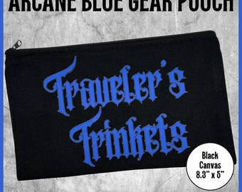 Gear Bag, Traveler’s Trinkets – Arcane Blue | Dice Bag, Table Top Games Accessory, Travel Pouch, Gamer Gift, Black Canvas (8.3x5in)