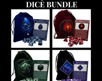 Elemental Dice Bundle - The 4 Realms, Acrylic Polyhedral Dice Set, Collector's Bag, Lore Card, DnD & TTRPG Accessory
