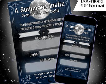 DnD Session Invite - Full Moon | Printable & Fillable PDF, Campaign Invite, 3 File Sizes (5x7in, 8.5x11in, 1080x1920px Mobile)