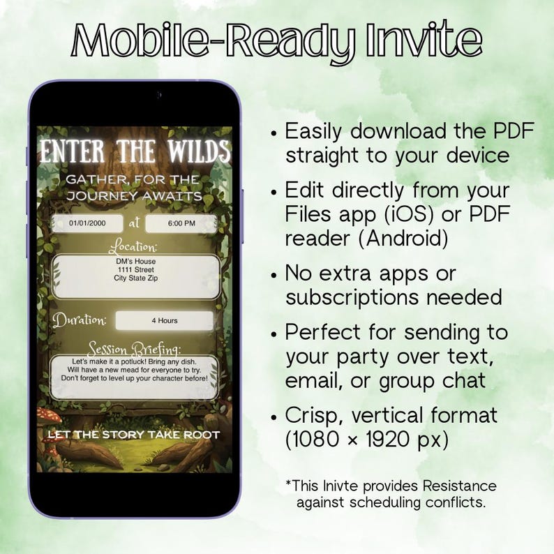 Quick Session Invite Dnd Session Invite - Forest | Printable & Fillable PDF, Campaign Invite ...