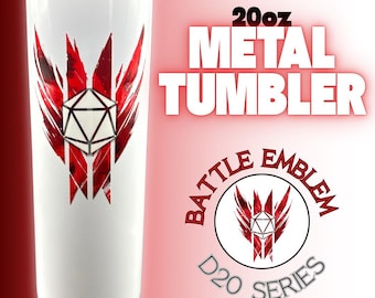 DnD Tumbler - D20 Red Battle Emblem | 20oz Stainless Steel, Travel Cup, Table Top Games Accessories and Gifts