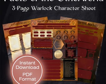 Warlock 5e Character Sheet - Pacts of the Otherworld | Printable & Fillable, DnD, Table Top Games, Instant Download, 3-page PDF